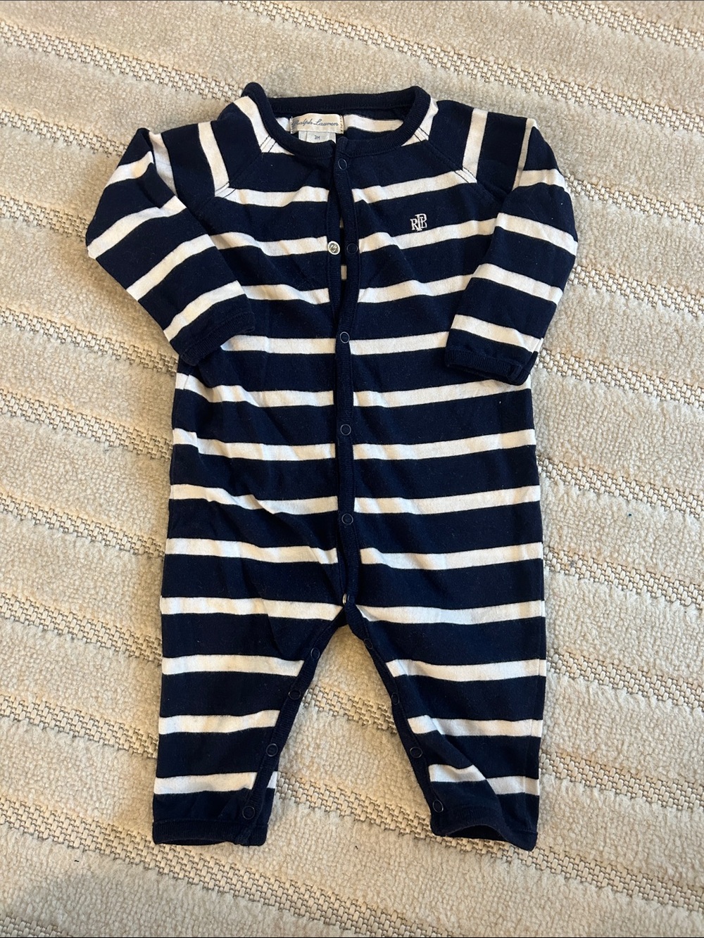 Ralph Lauren Navy & White Striped Baby One-Piece Romper